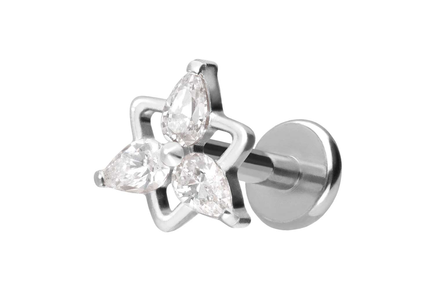 Titan Labret Piercing mit Push Fit KRISTALLBLUME